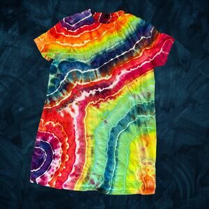 Ice Dyed T-shirt Dress - Ice Dye Hippie Boho - Rainbow Geode (Women's XLarge)